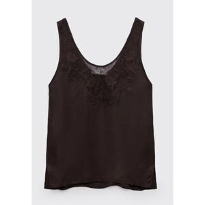 ZARA Limited Edition Chocolate Brown Embroidered Camisole Size S